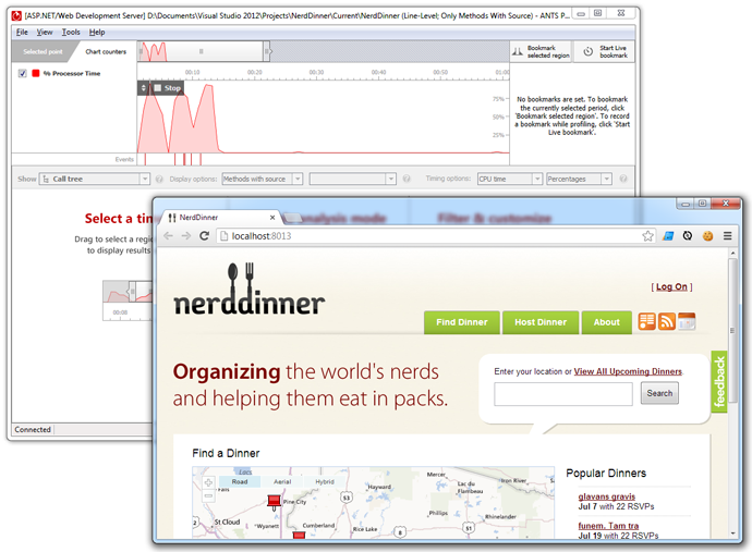 ANTS Performance Profiler launches NerdDinner in the default browser