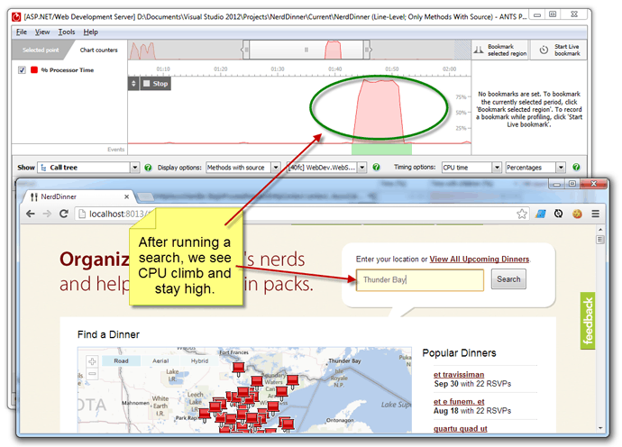 Looking at NerdDinner's CPU usage Looking at NerdDinner's CPU usage