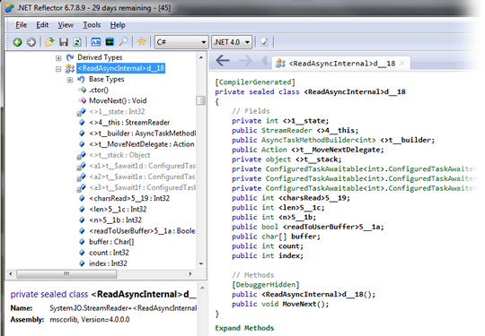 The compiler-generated class in the MoveNext method