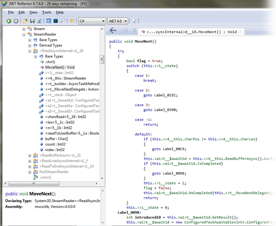 The code in the MoveNext method