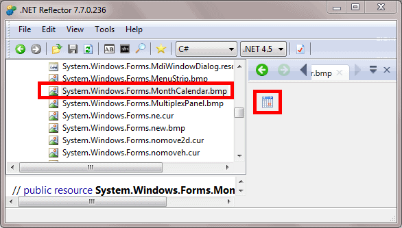 Month Calendar decompiled with .NET Reflector