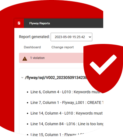 Screenshot der Redgate-Flyway-Oberfläche mit der Audit-Historie von Datenbankänderungen