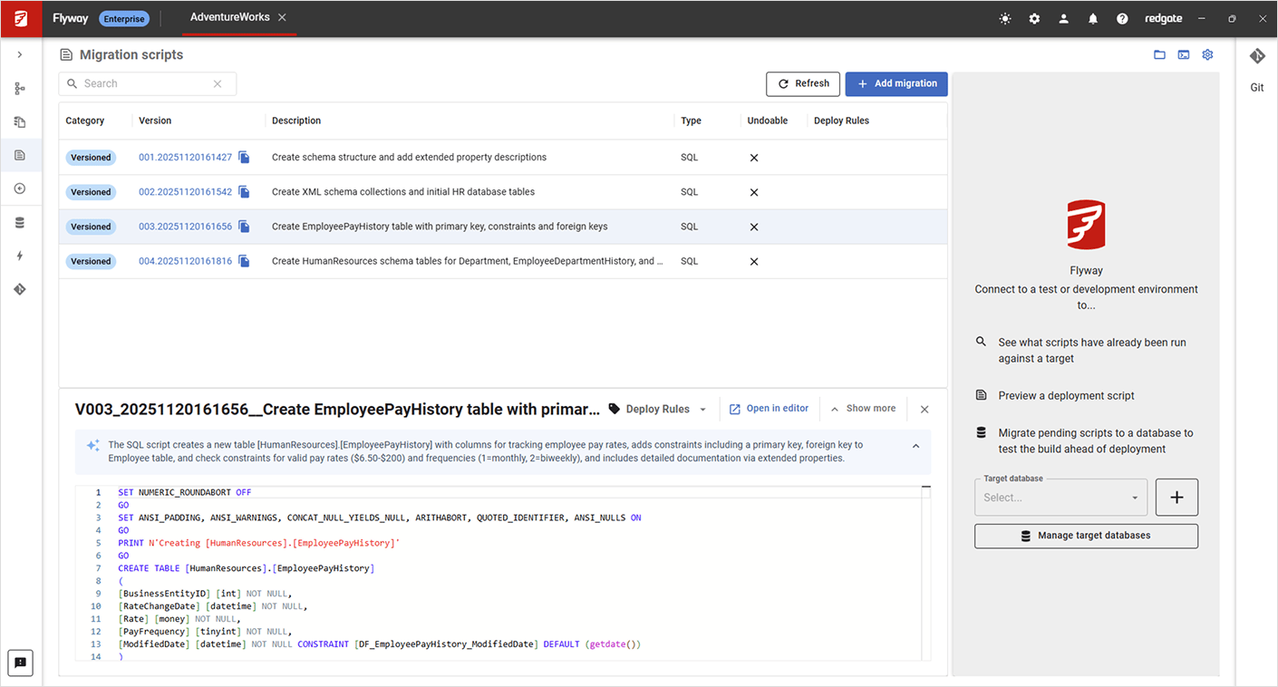Screenshot of Redgate Flyway interface