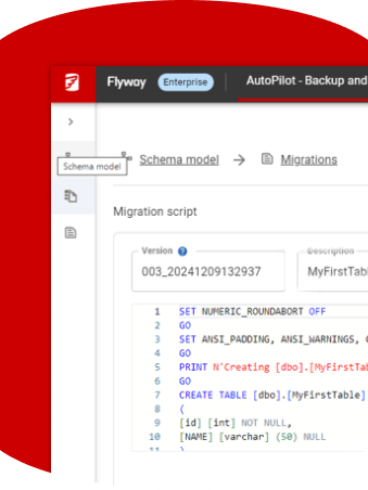 An auto-generated migration script and undo script in Flyway Enterprise
