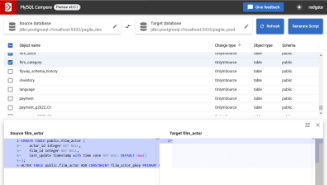 Compare MySQL schema changes