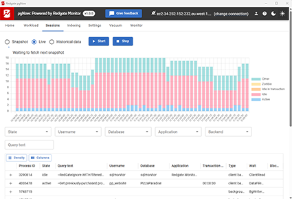 Viewing live performance data in Redgate pgNow