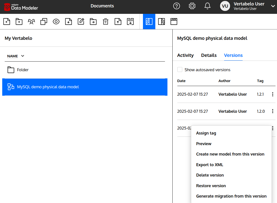 A screenshot of the Redgate Data Modeler GUI focussing folders of organized plans