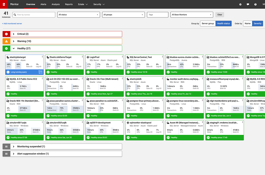 Redgate Monitor dashboard showing AI features