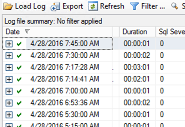 Checking the duration of backup jobs in the Log File Viewer
