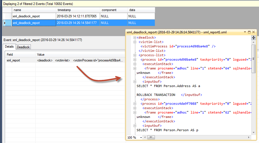 An XML deadlock report