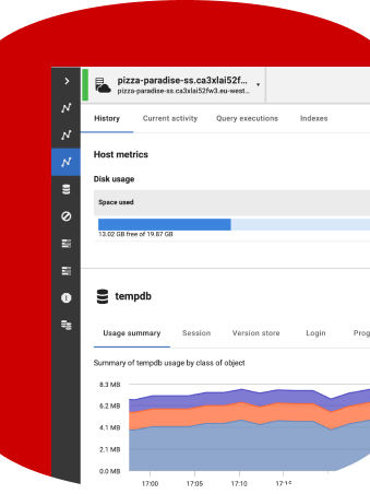 Detailansicht einer Datenbankinstanz in Redgate Monitor, dargestellt in einer Datenbankform