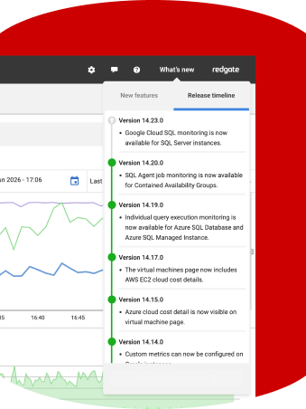 Benachrichtigungsbereich von Redgate Monitor, dargestellt in einer Datenbankform