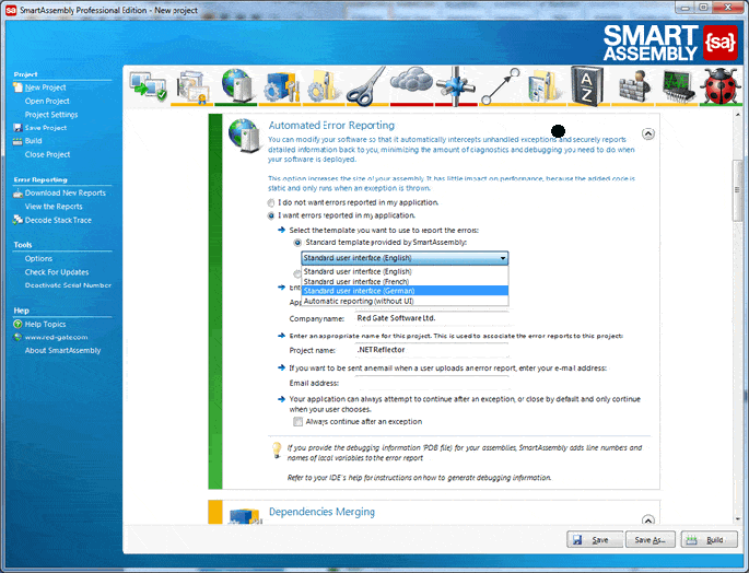 Figure 1: Automated Error Reporting options.