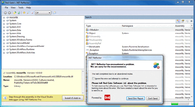 Figure 4: A SmartAssembly error notification.