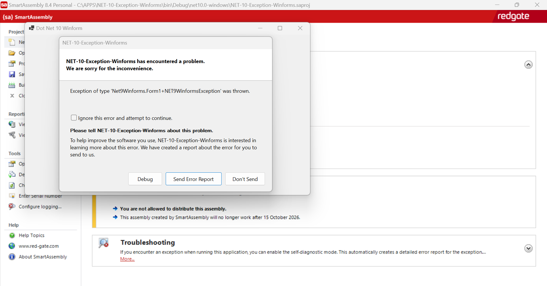 Figure 6: Opening the error report.