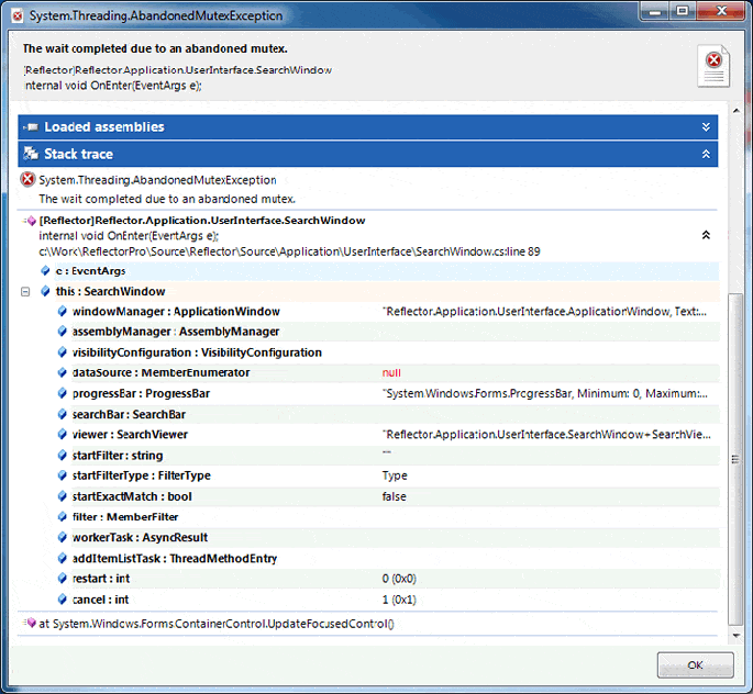 Figure 7: Examining the stack trace.