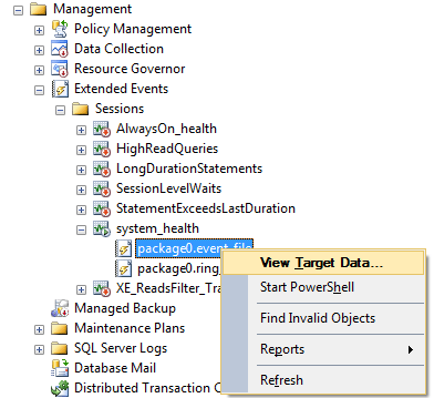 Viewing target data from the SQL Server Management Studio UI