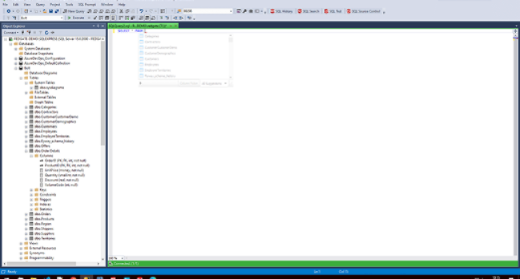 Screenshot showing SQL Prompt's code suggestion in SQL Server Management Studio