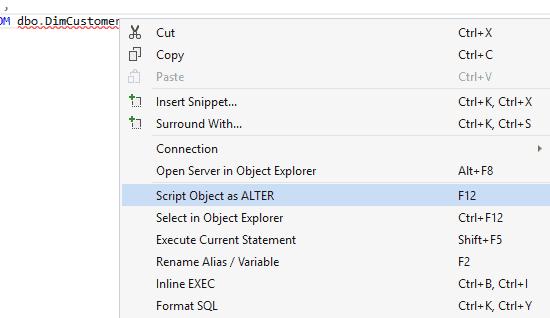 Use SQL Prompt to script out an object in a query simply by right clicking and choosing Script Object as ALTER from the menu.