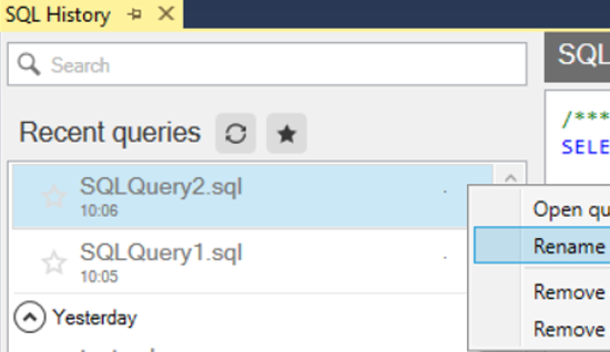 New Feature: Quickly keep track of, search and recover your work by accessing a history of all the queries you’ve written and executed in SSMS.