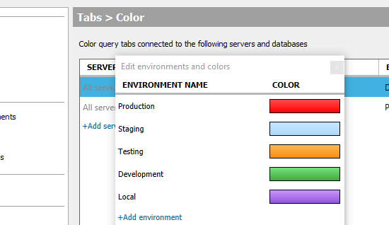 Set different colors for different groups, servers and databases, so you can quickly and easily identify which environment you’re working in within SSMS.