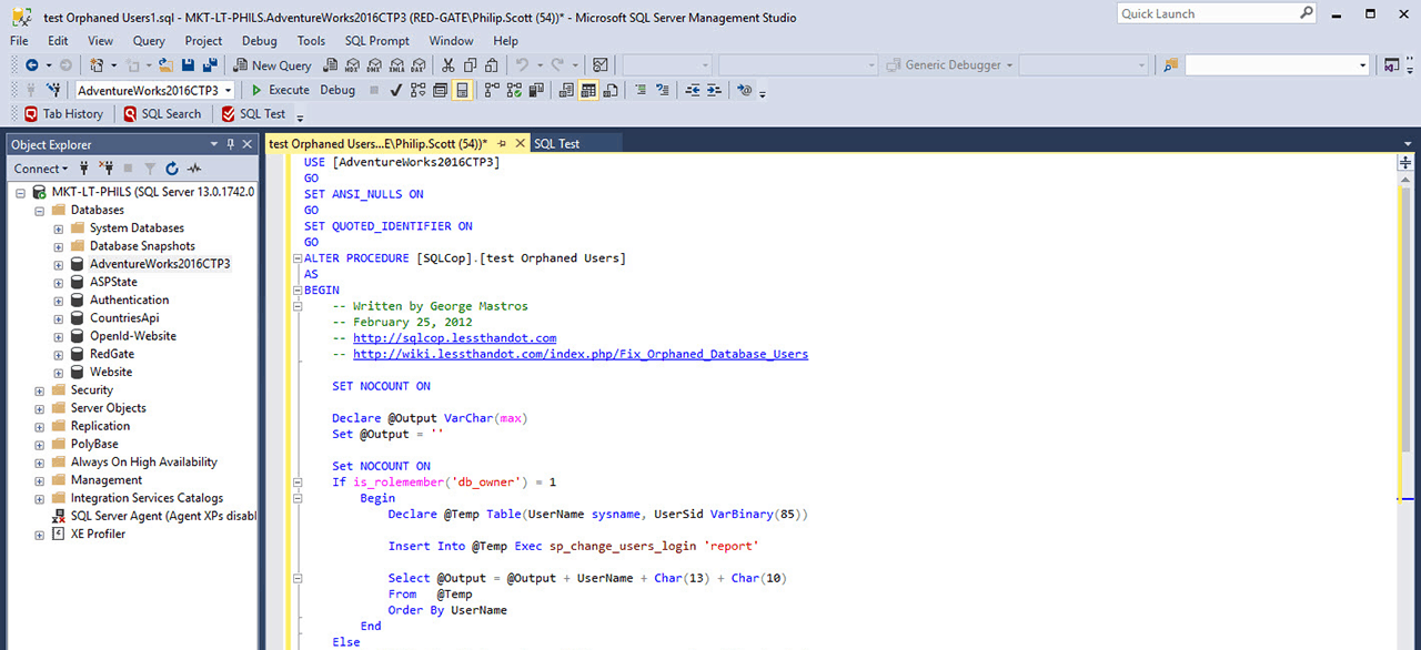 Writing unit tests in T-SQL inside SQL Server Management Studio