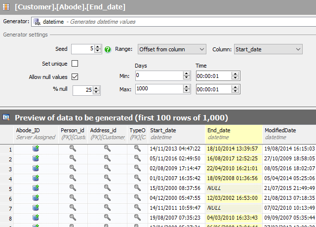 customizing data generation settings for each column