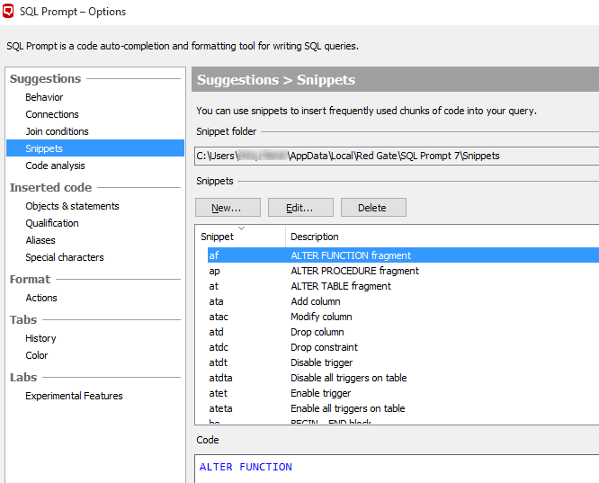 SQL Prompt snippet 2