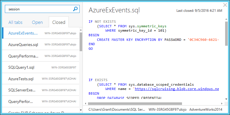 SQL Prompt tab history 4
