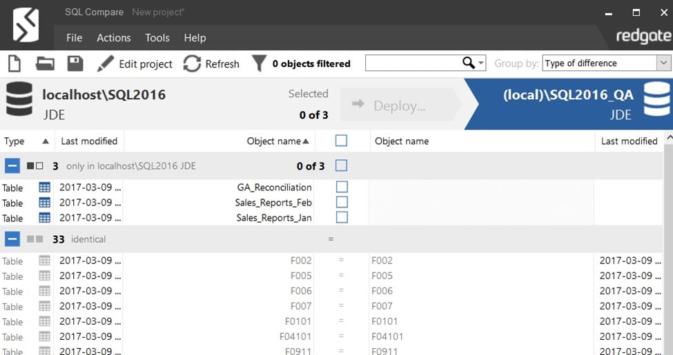 comparing two databases