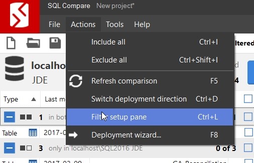 setting up a sql compare filter