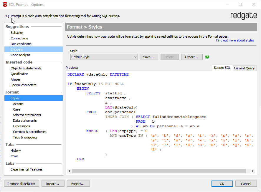 SQL code formatting 1