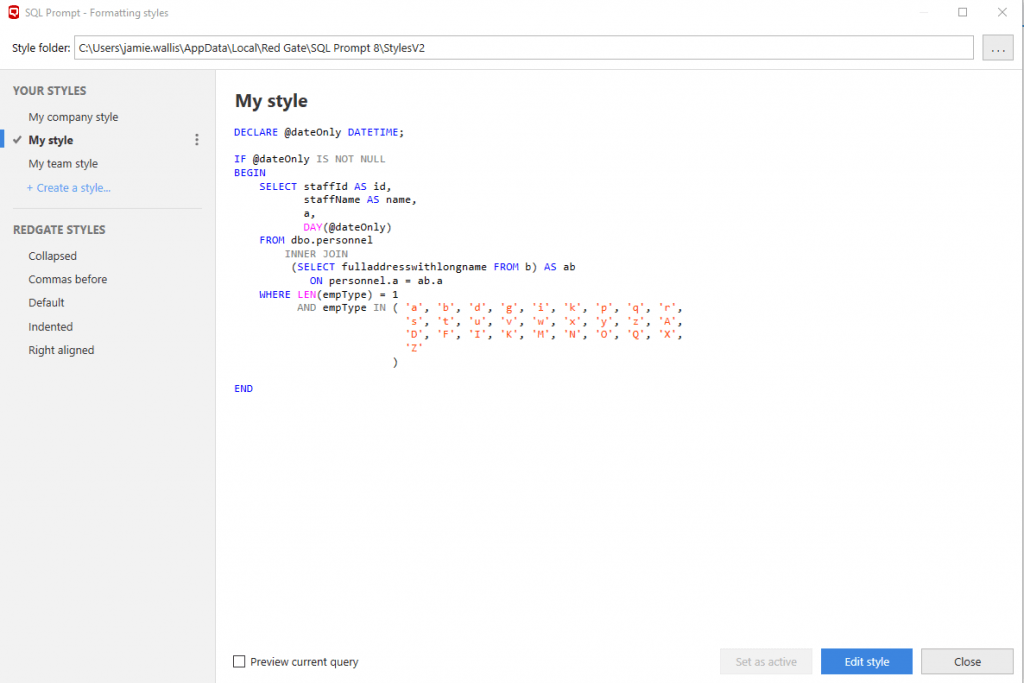 SQL Prompt formatting 1
