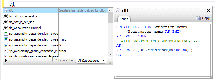 create SQL prompt code snippet
