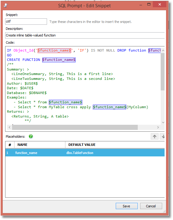 edit sql prompt snippet