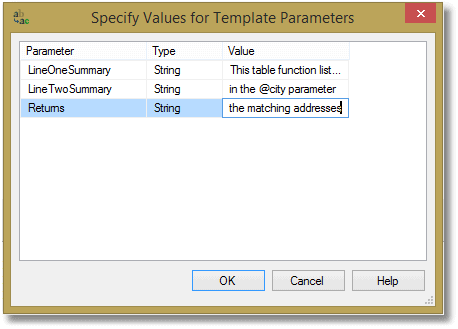 Use SSMS template form in Prompt snippet