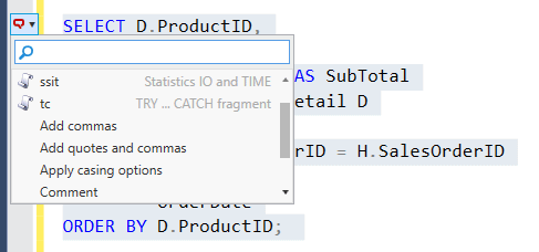 SQL Prompt Action List