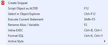 SQL Prompt Actions, Create Snippet