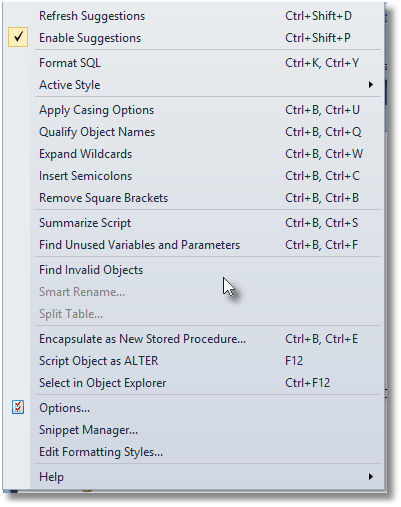 SQL Prompt menu