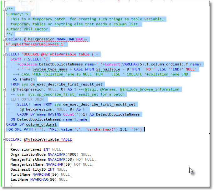 Saving Query Results To a WorkTable