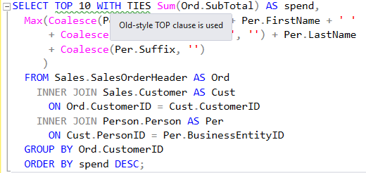 SQL Prompt code analysis style rule ST006