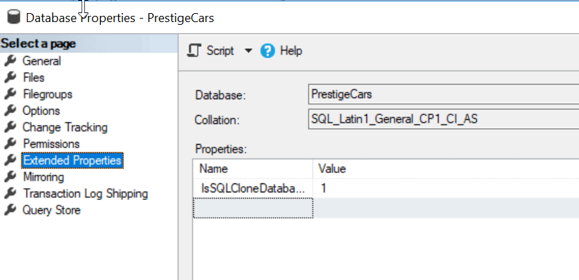 viewing the extended properties of a clone