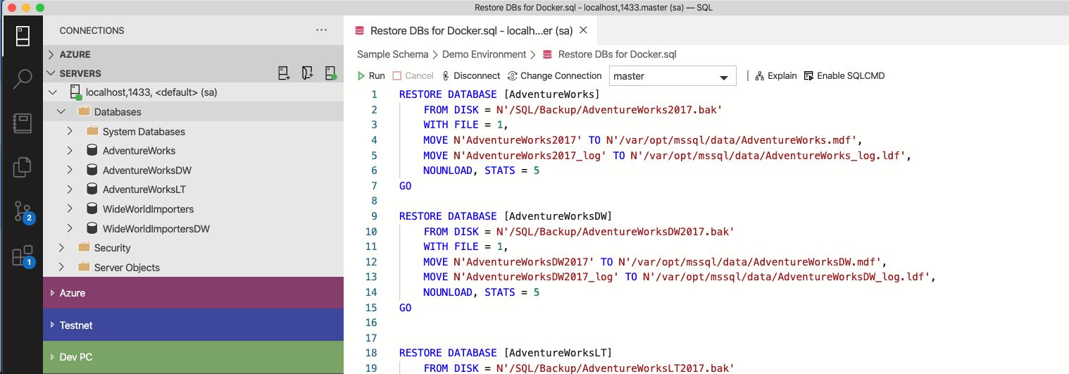 Restoring backups into a containerized SQL Server instance