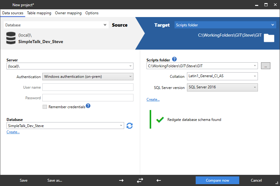 Schema comparison in SQL Compare