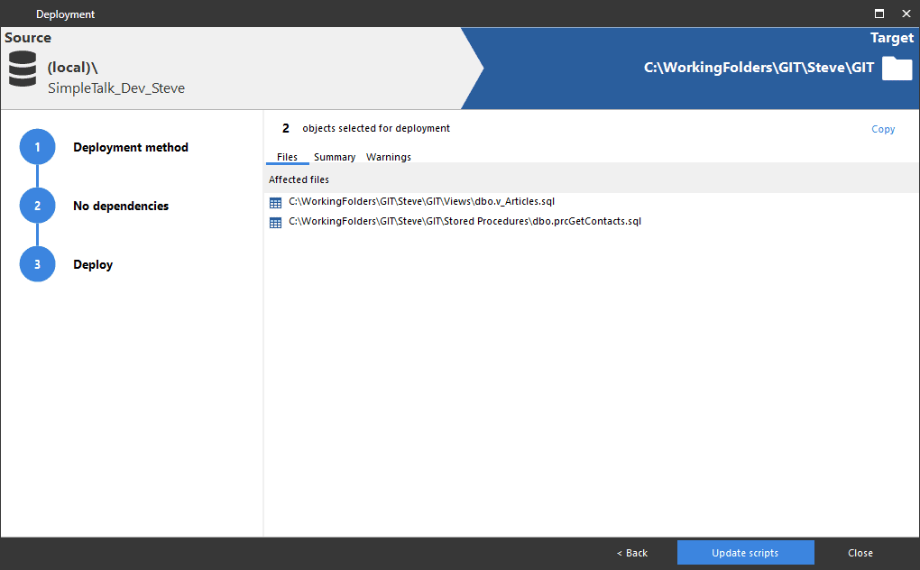 Updating SQL scripts in Git