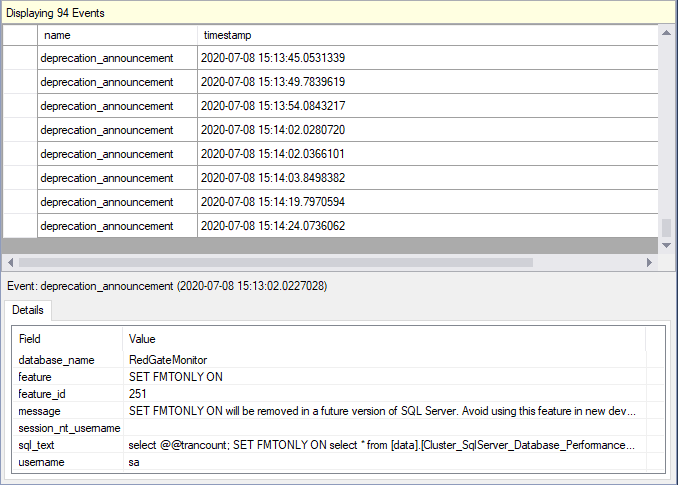 Deprecation syntax report for a database