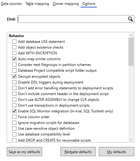schema comparison options