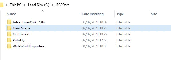 The data folders for each database to be built
