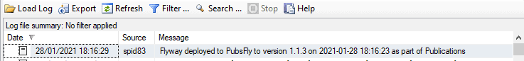 Flyway deployment recorded in SQL Server log