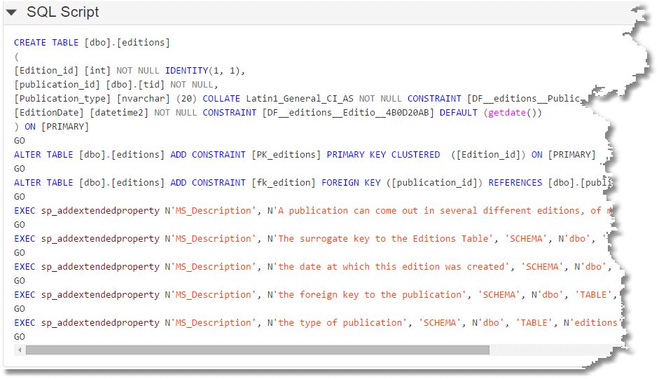 Extended properties for a table in SQL Server